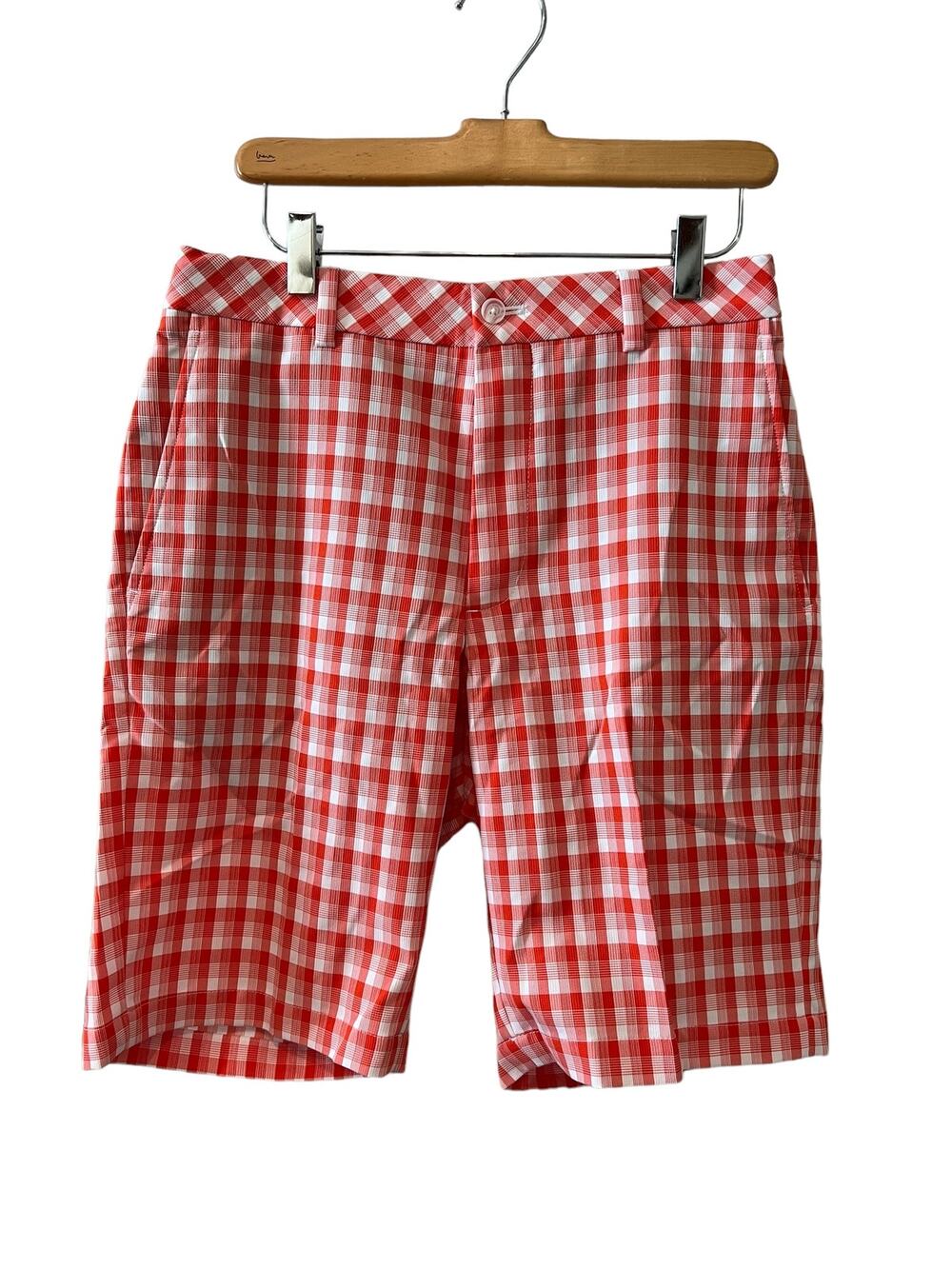 Walter Hagan Performance Golf Shorts Orange Picnic Check Print 30
